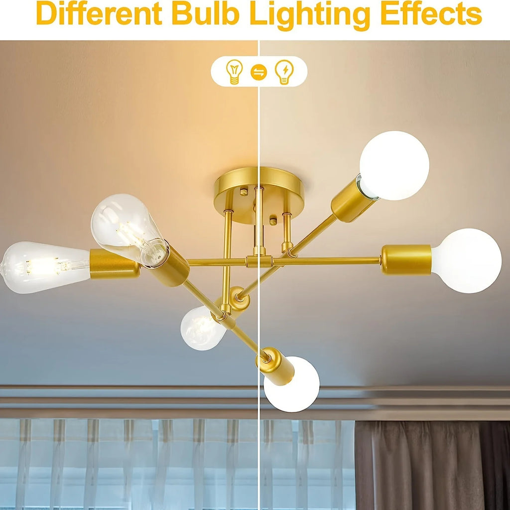 Creative Modern 6-Light Ceiling Light Fixture Industrial Metal Design Warm White Lighting for Hotel Restaurant Home Living Room