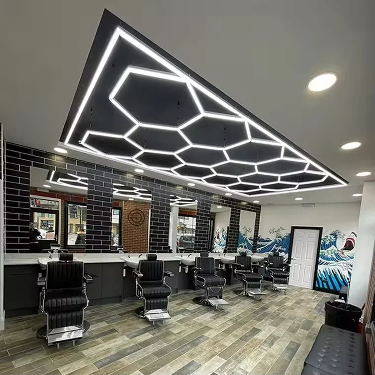Deluxe 15-Grid Hexagon LED Garage & Auto Detailing Ceiling Light Kit (8x16 FT)