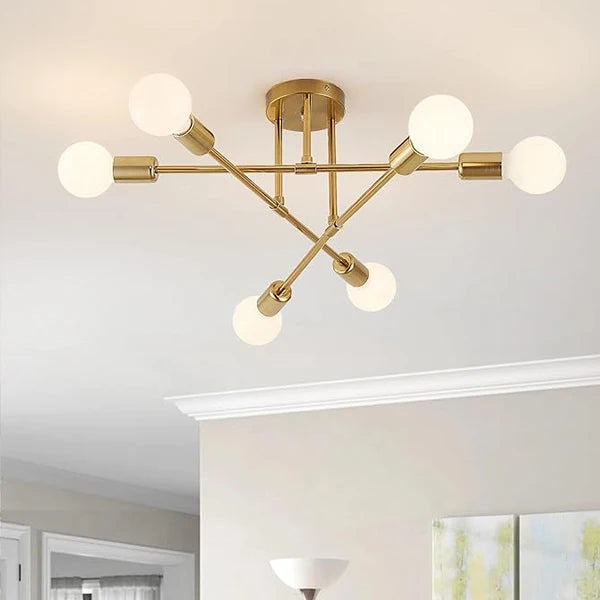 Creative Modern 6-Light Ceiling Light Fixture Industrial Metal Design Warm White Lighting for Hotel Restaurant Home Living Room