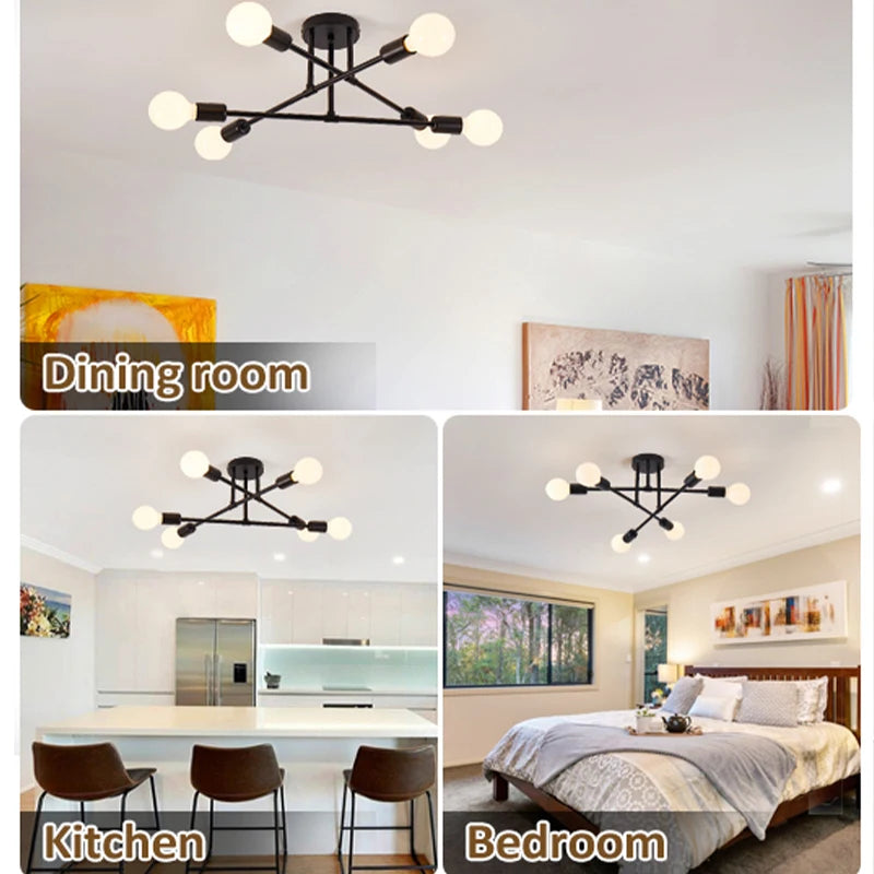 Creative Modern 6-Light Ceiling Light Fixture Industrial Metal Design Warm White Lighting for Hotel Restaurant Home Living Room