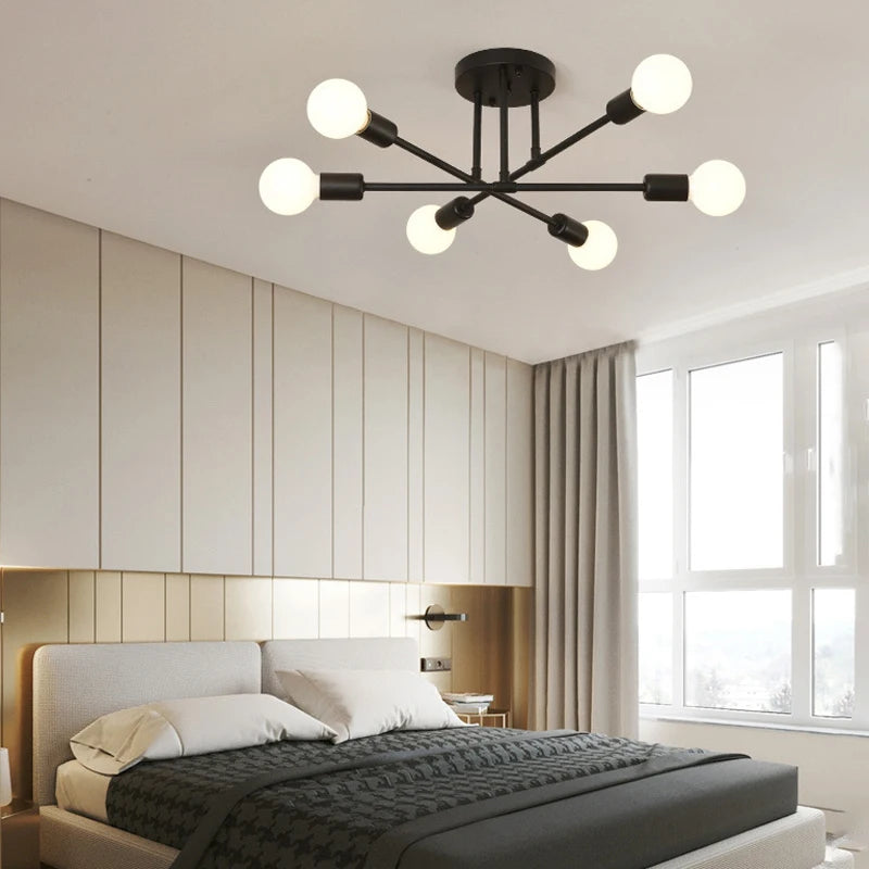 Creative Modern 6-Light Ceiling Light Fixture Industrial Metal Design Warm White Lighting for Hotel Restaurant Home Living Room