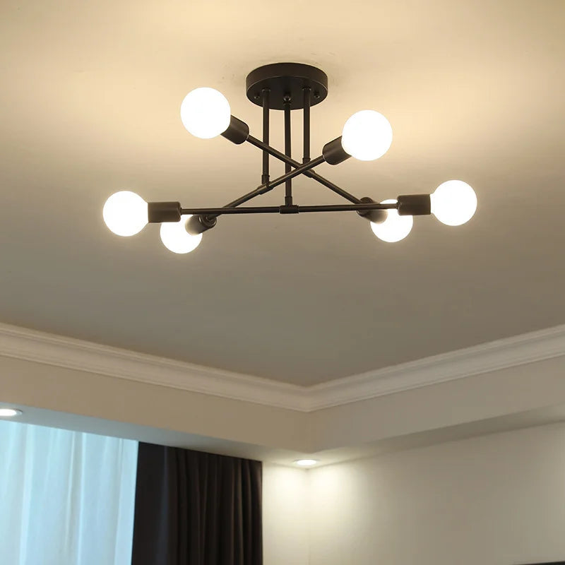 Creative Modern 6-Light Ceiling Light Fixture Industrial Metal Design Warm White Lighting for Hotel Restaurant Home Living Room