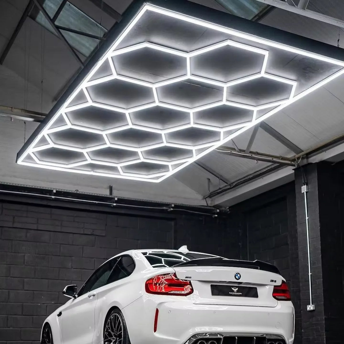 Deluxe 15-Grid Hexagon LED Garage & Auto Detailing Ceiling Light Kit (8x16 FT)