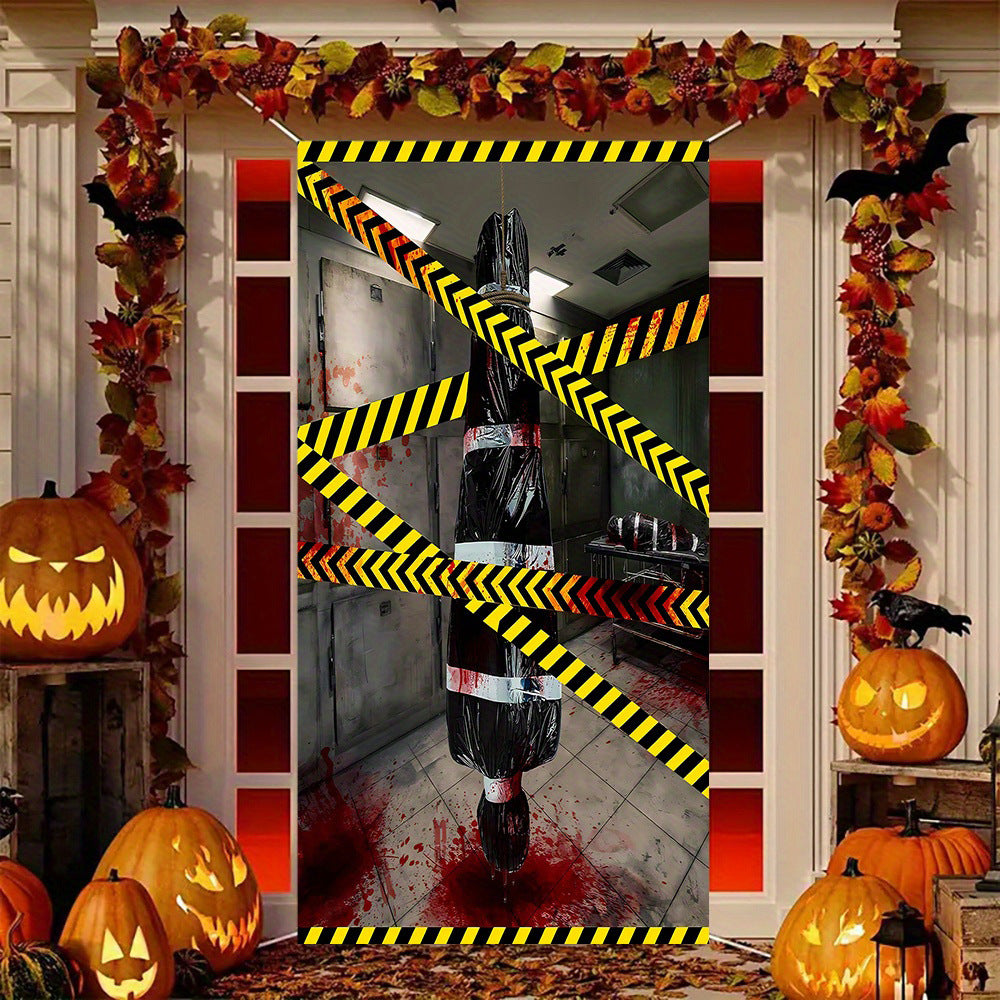 Deluxe Haunted Halloween Front Door Cover Tapestry (71" x 35")