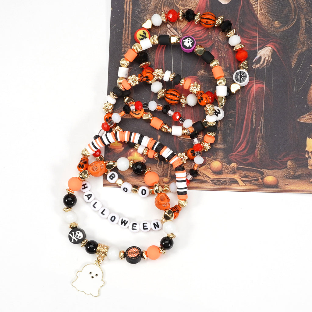 Halloween "BOO" Beaded Bracelet Stack (6-Piece Set)