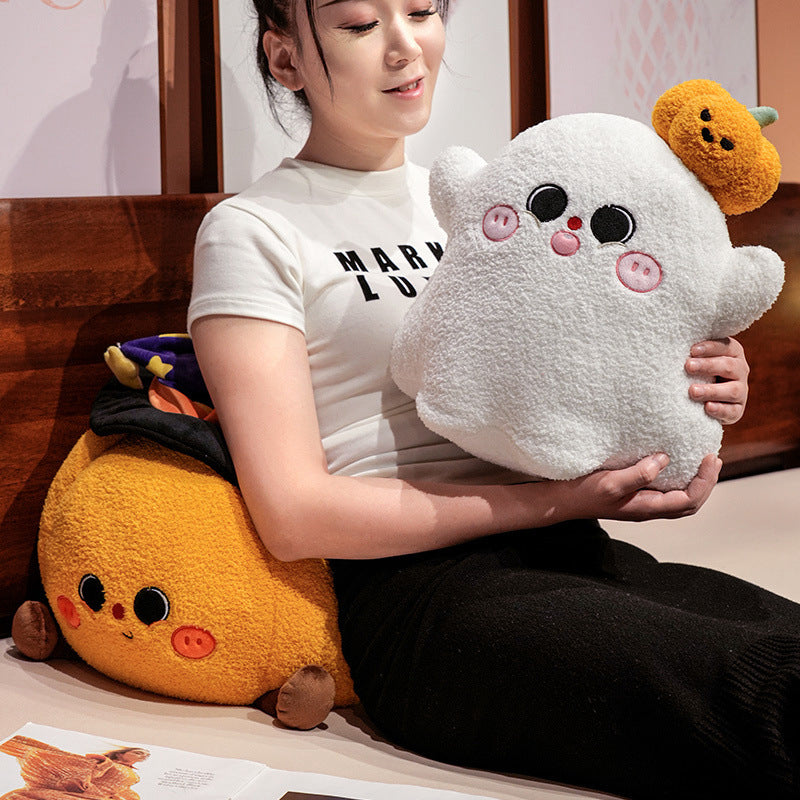 Deluxe Cozy Halloween Ghost & Pumpkin Plush Pillow
