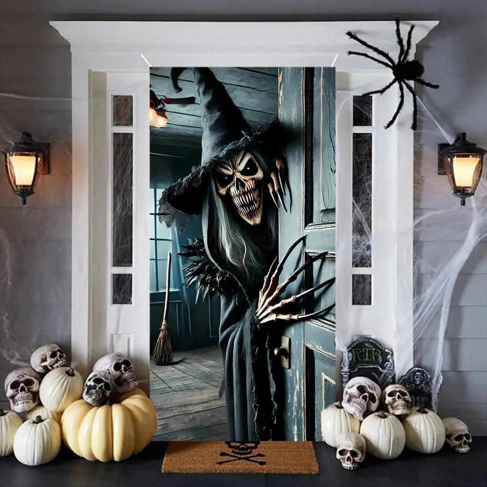 Deluxe Haunted Halloween Front Door Cover Tapestry (71" x 35")