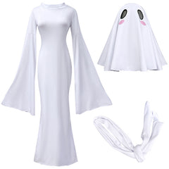 Ghost Mother Cosplay Costume – Elegant Backless Halloween Maxi Dress & Hooded Ghost Cape