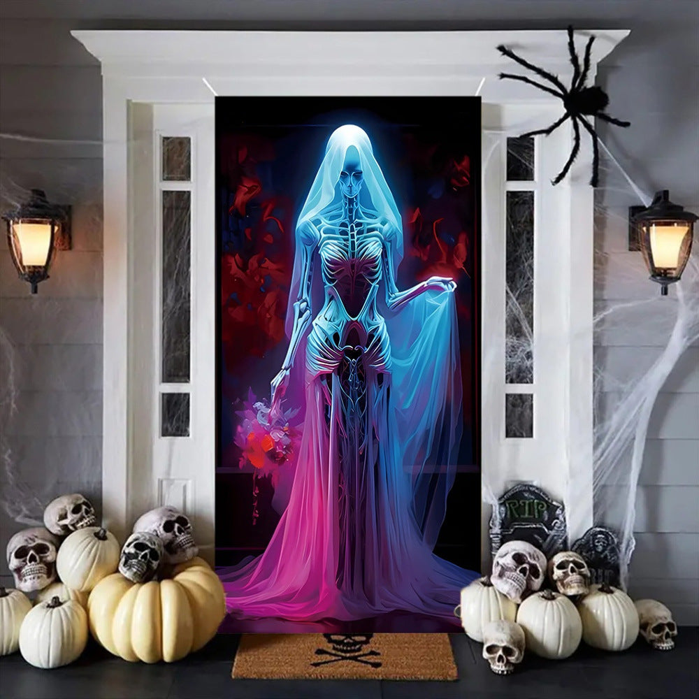 Deluxe Haunted Halloween Front Door Cover Tapestry (71" x 35")