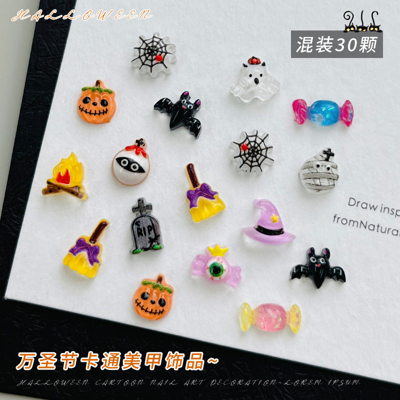 3D Halloween Cartoon Nail Art Charms (30-Piece Mixed Set)
