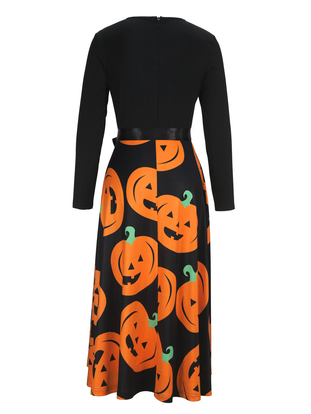 Deluxe Vintage Halloween Pumpkin A-Line Long-Sleeve Swing Dress