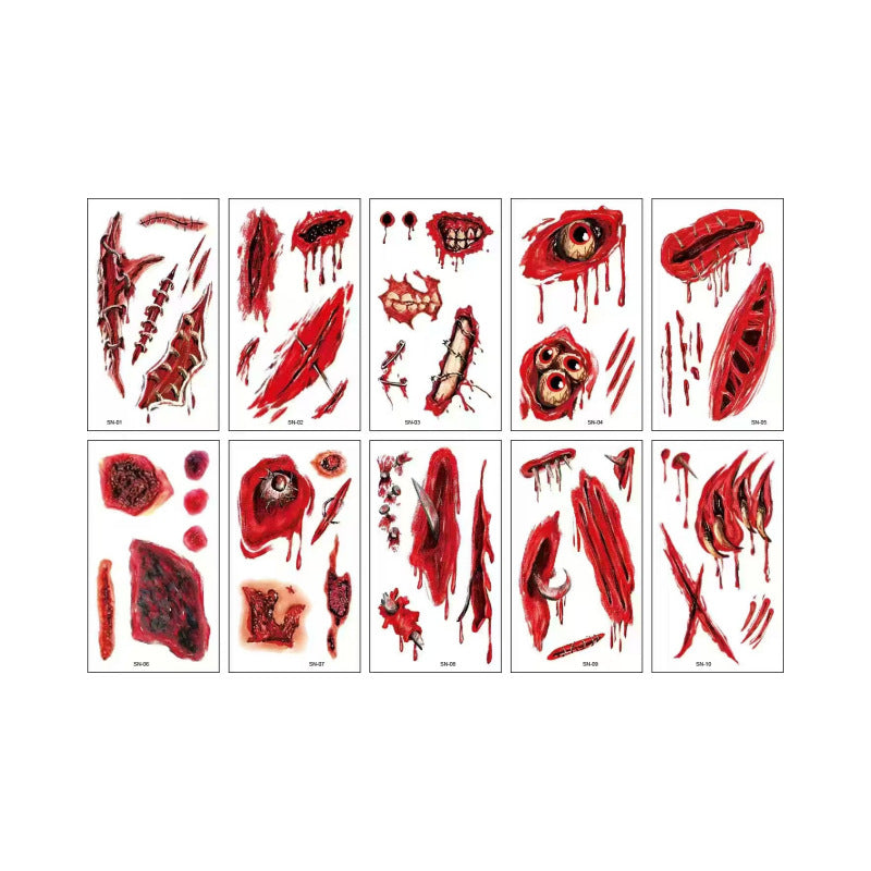 Deluxe Realistic Halloween Horror Wound & Scar Temporary Tattoos
