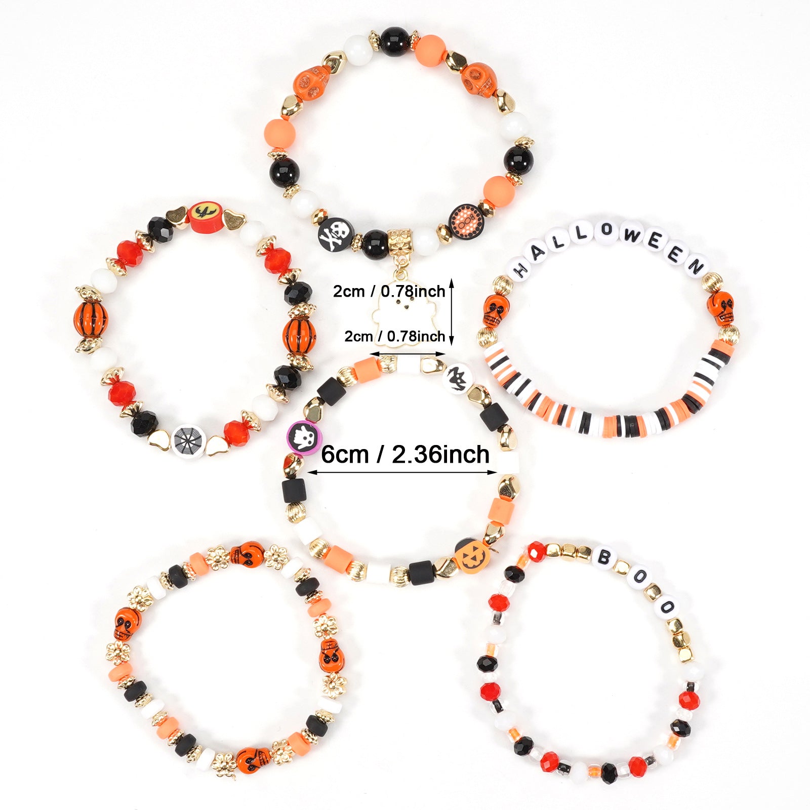 Halloween "BOO" Beaded Bracelet Stack (6-Piece Set)