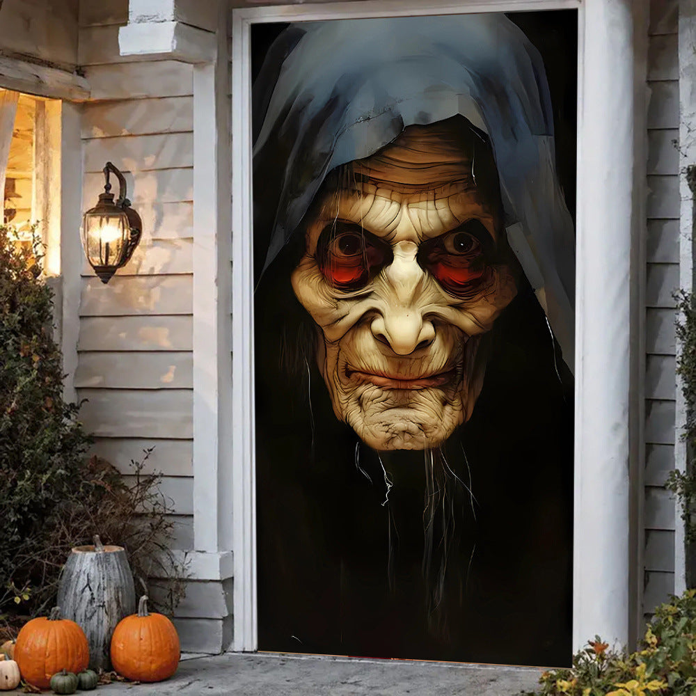 Deluxe Haunted Halloween Front Door Cover Tapestry (71" x 35")