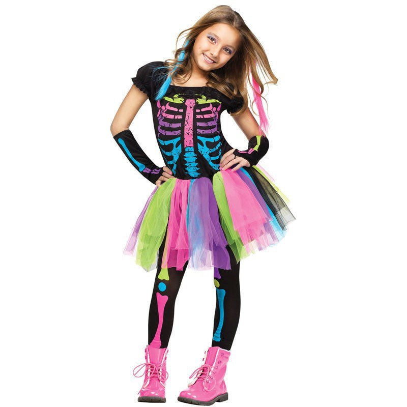 Deluxe Neon Rainbow Skeleton Tutu Costume Set for Girls & Adults