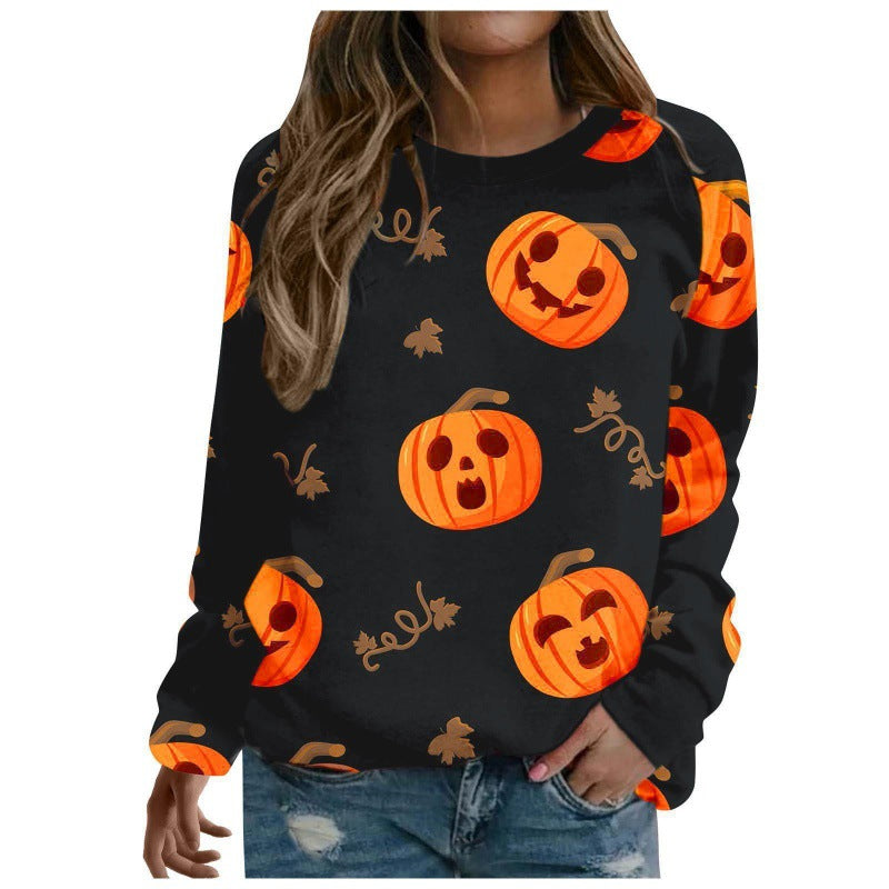Deluxe Festive 3D Halloween Pumpkin & Cat Graphic Sweatshirt