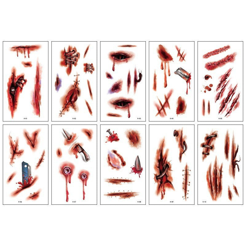 Deluxe Realistic Halloween Horror Wound & Scar Temporary Tattoos