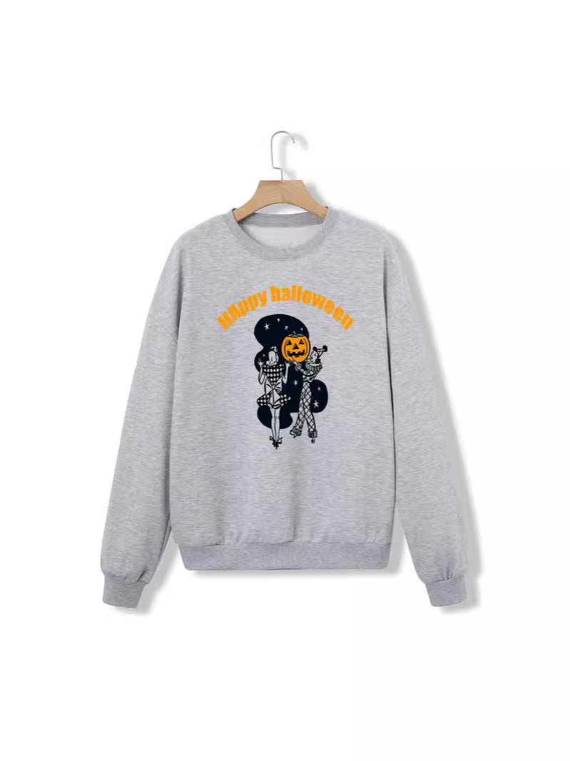 Deluxe Halloween Pumpkin Skull Graphic Crewneck Sweatshirt