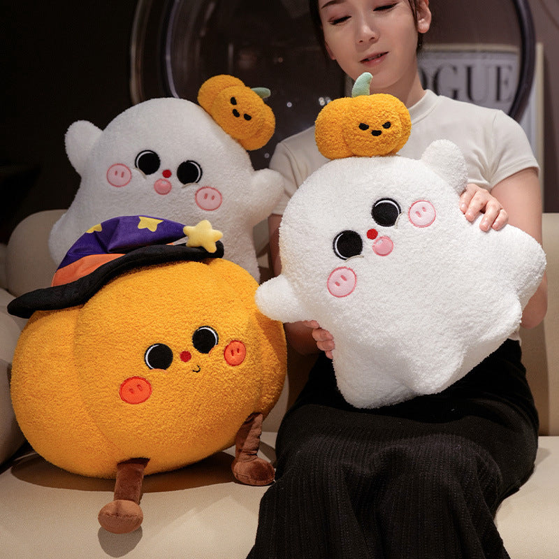 Deluxe Cozy Halloween Ghost & Pumpkin Plush Pillow