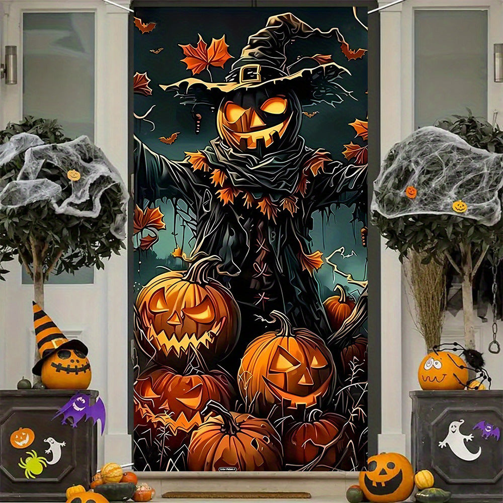 Deluxe Haunted Halloween Front Door Cover Tapestry (71" x 35")