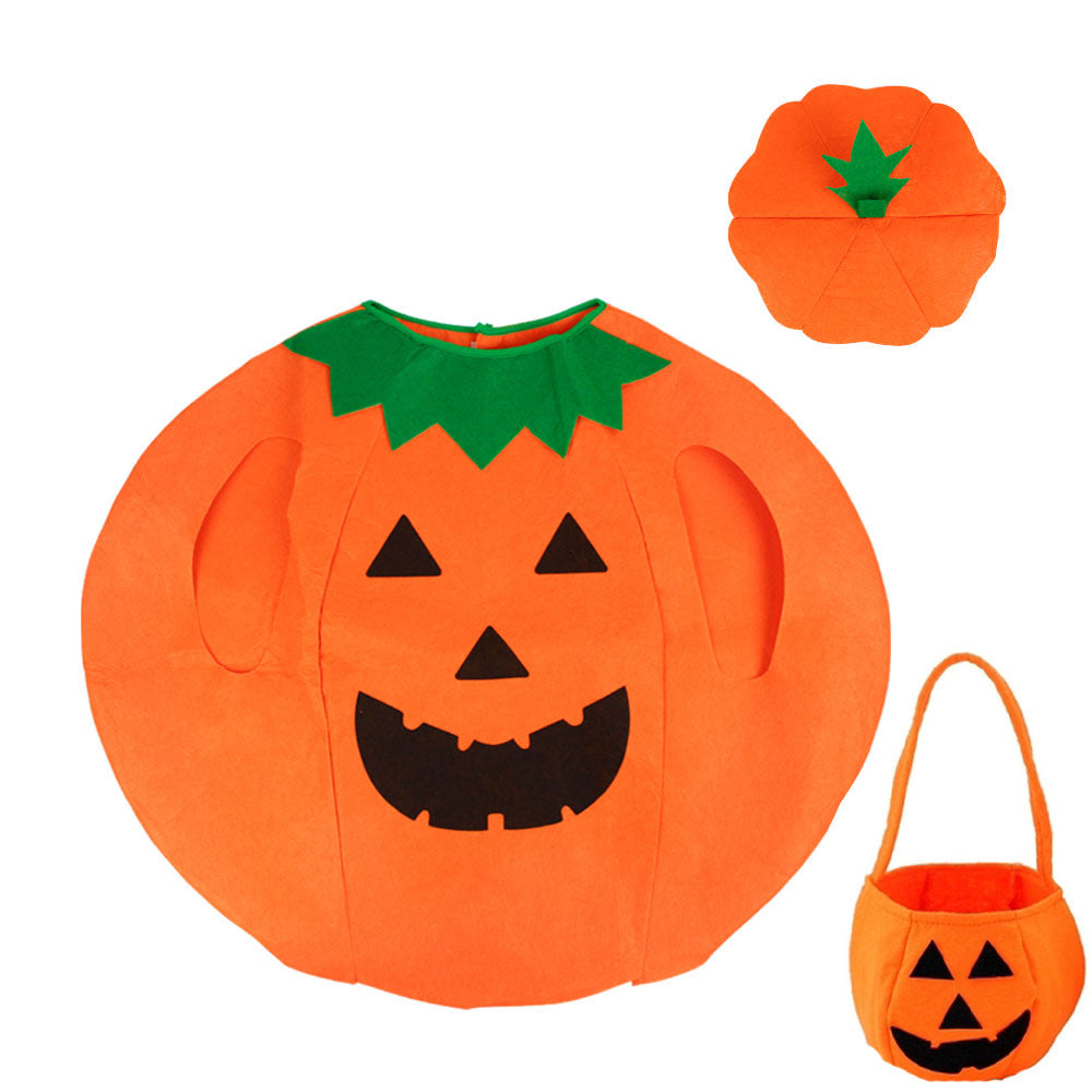 Deluxe Festive Pumpkin Poncho Costume & Trick-or-Treat Set for Kids & Adults