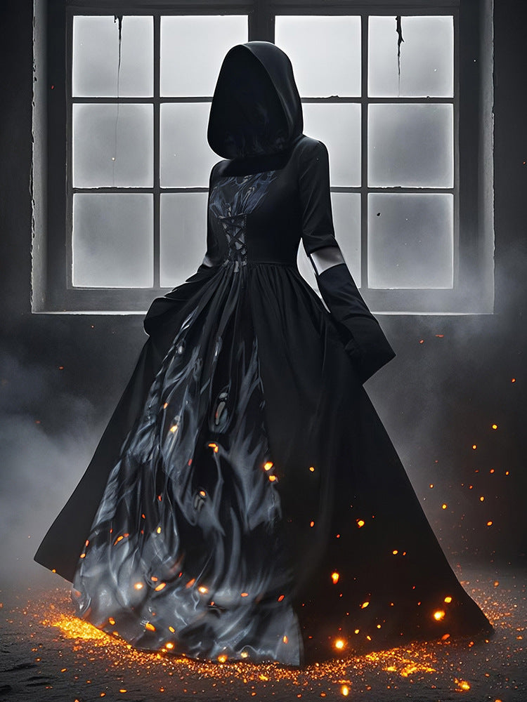 Deluxe Gothic Midnight Witch Hooded Gown
