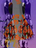 Deluxe Vintage Halloween Pumpkin A-Line Long-Sleeve Swing Dress