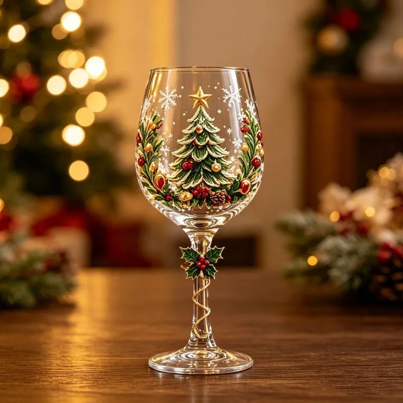 Christmas Snowflake Stemmed Goblet Luxury Art Glassware Winter Holiday Wine Cup Xmas Table Decor Gift Drinking Glasses