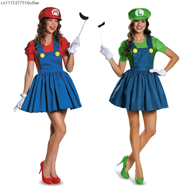 Deluxe Women's Super Plumber Costume Skater Dress & Hat Set