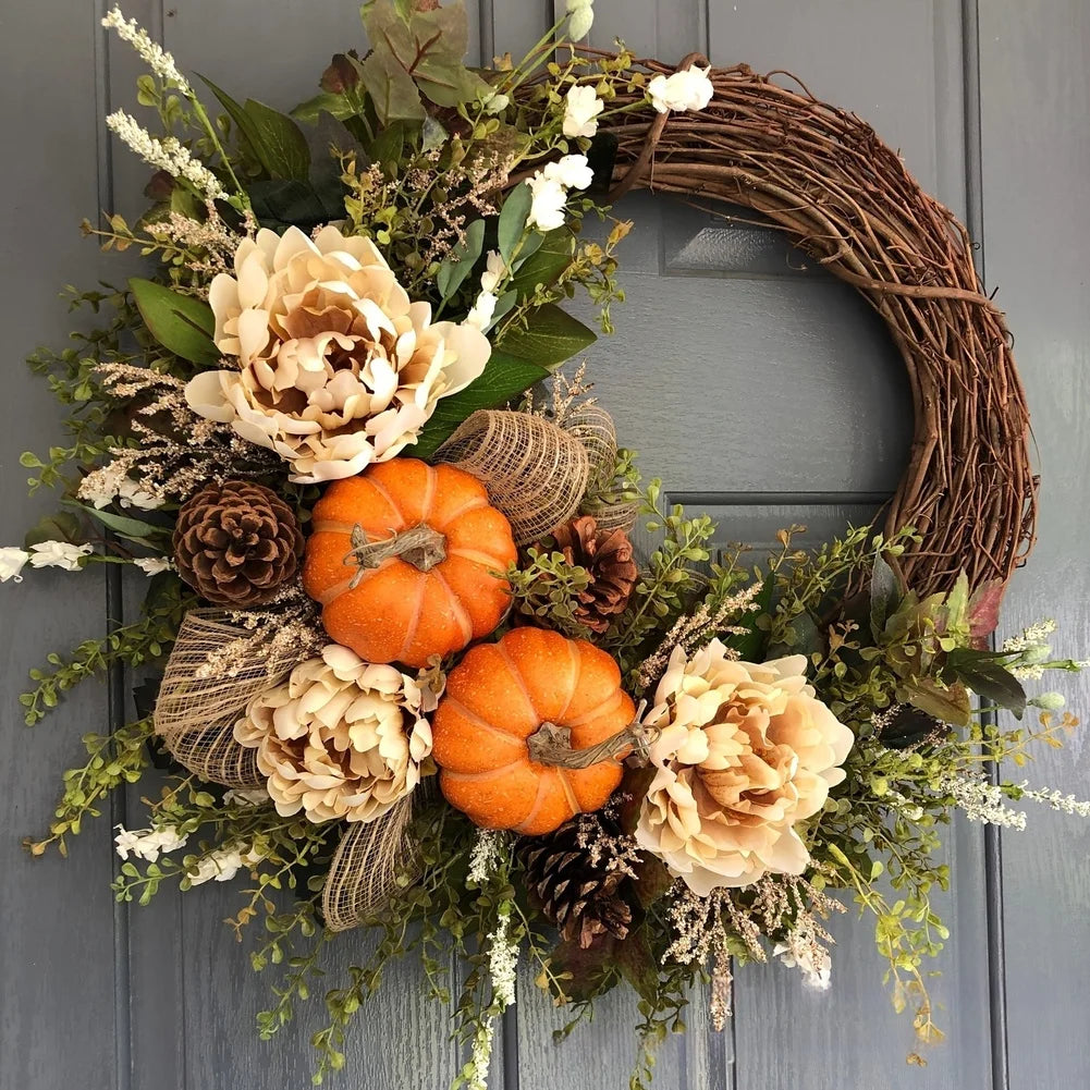 Pumpkin Centerpiece Thanksgiving Wreath Thanksgiving Decor Pumpkin Decoration Maple Leaves Silk Flowers For Front Door