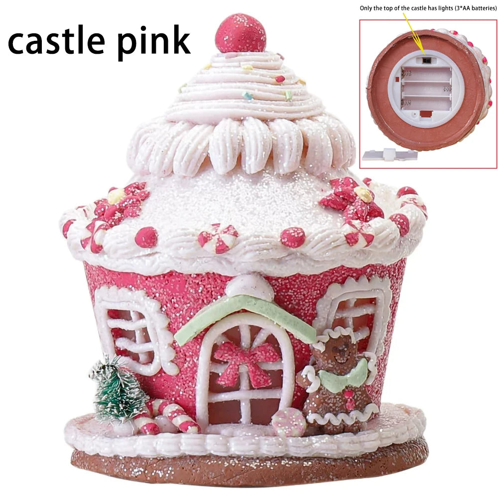 Christmas Luminous Castle Christmas Tree Decoration Ornaments Soft Clay Cute Macaron Accessories Xmas Holiday Supplies