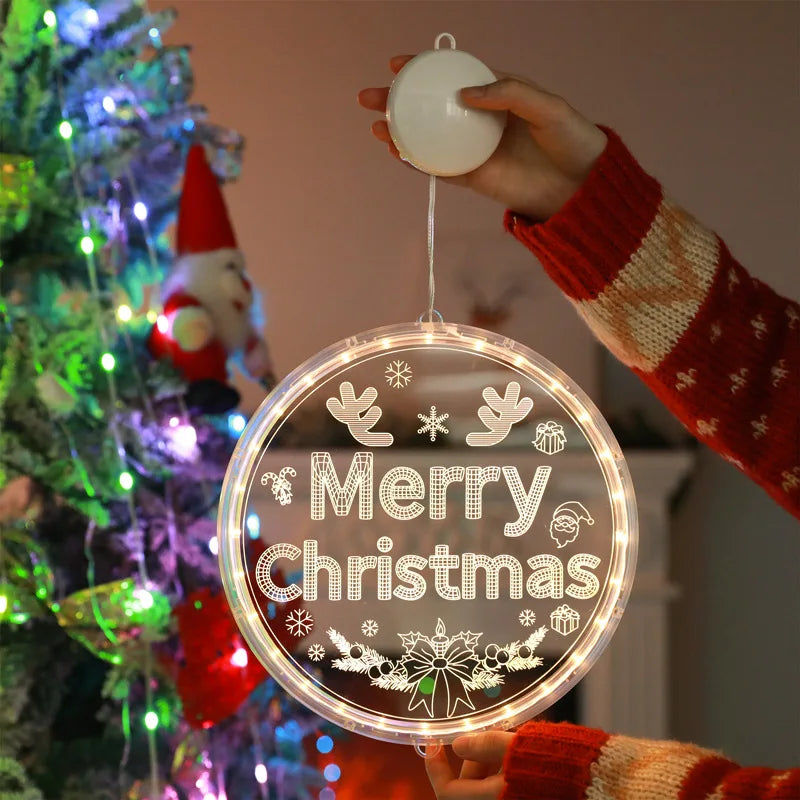 Merry Christmas LED Fairy Lights Santa Claus Elk Living Doors Windows Decoration New Year Gift 2025 Christmas Tree Hanging Light