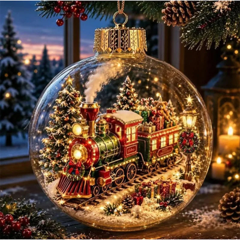 Clear Christmas Diorama Ball Glowing Ornament Holiday Scene Christmas Tree Hanging Party Winter Home Bauble For Window Xmas
