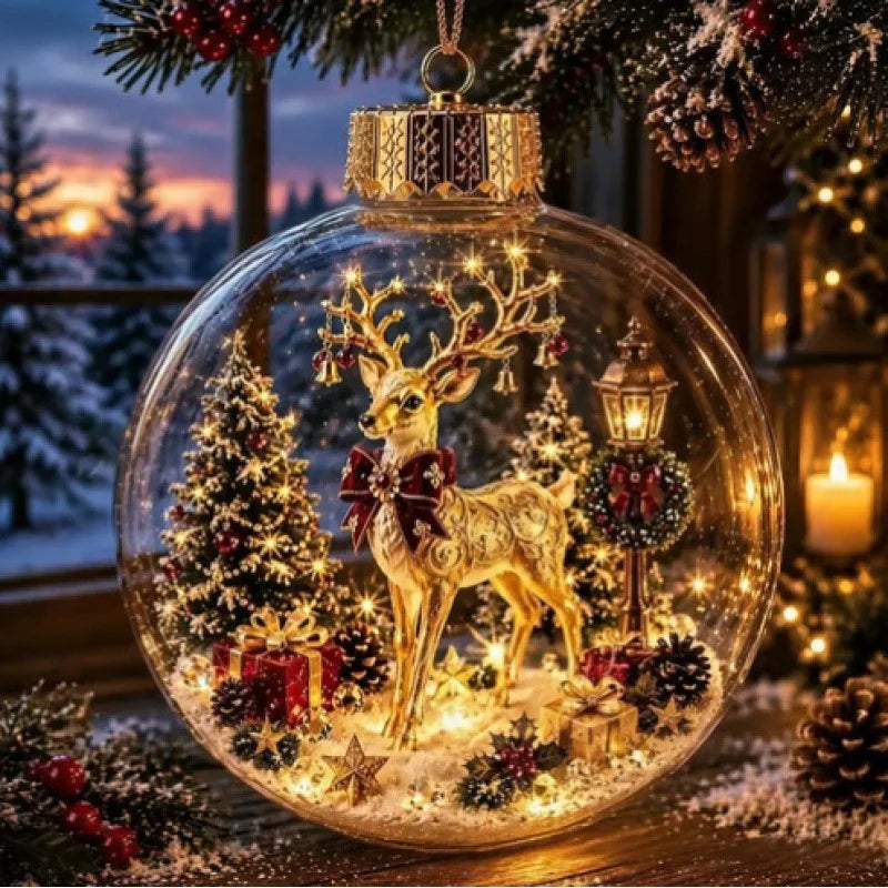 Clear Christmas Diorama Ball Glowing Ornament Holiday Scene Christmas Tree Hanging Party Winter Home Bauble For Window Xmas