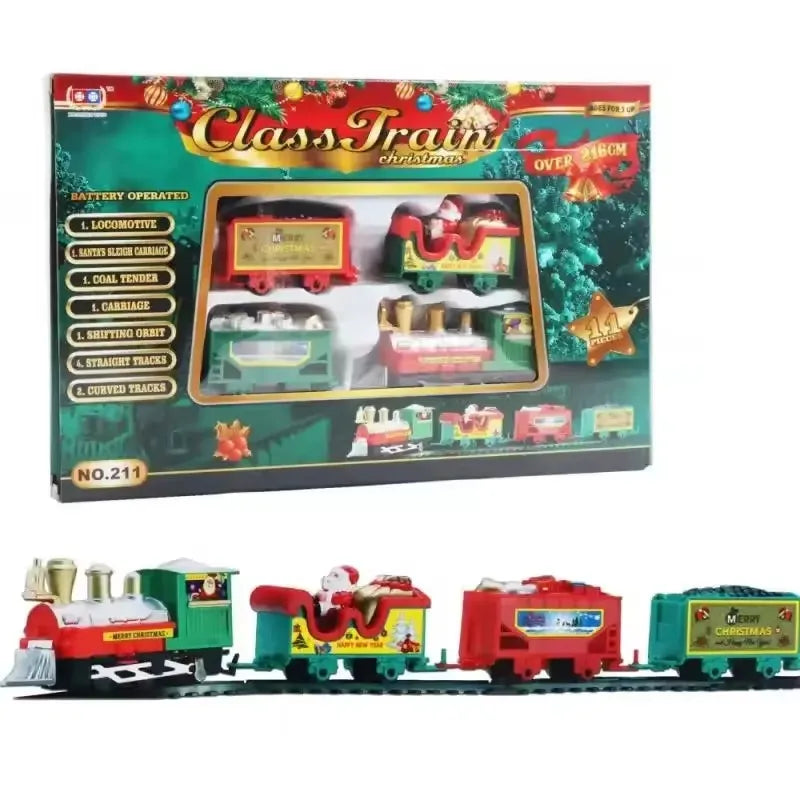 Christmas Train Electric Toys Christmas Tree Decoration Train Track Frame Railway Car with Sound&Light Rail Car Christmas Gifts