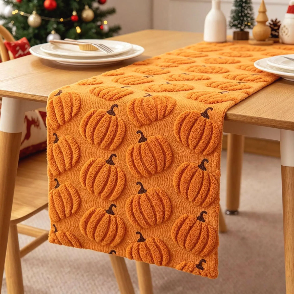 Autumn Thanksgiving Table Runner Three-Dimensional Embroidered Pumpkin Placemat Atmosphere Decoration Restaurant Table Runners