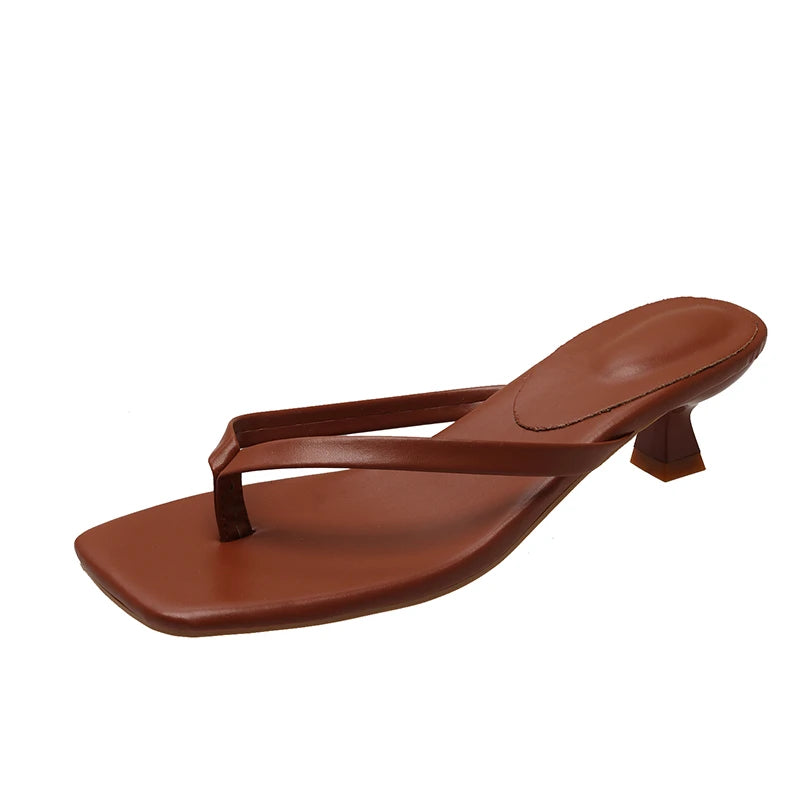 Deluxe Women's Minimalist Thong Strap Low Kitten Heel Mule Sandals
