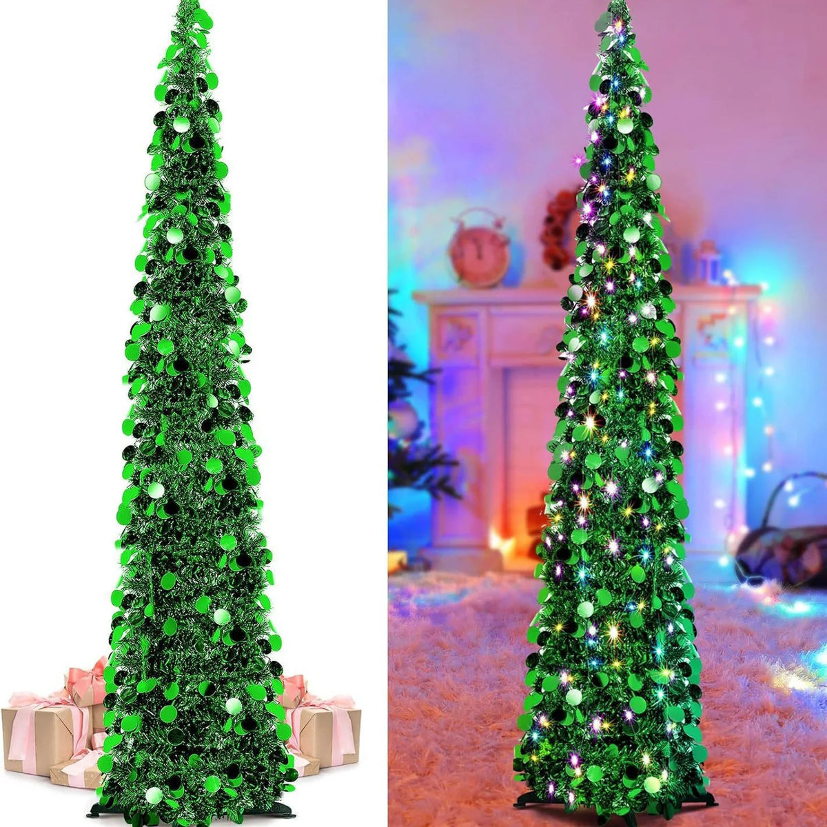 Christmas Tree 1.2m Retractable Foldable Tinsel Chenille Spiral Design Festive Holiday Christmas Decor Home Indoor Accessory