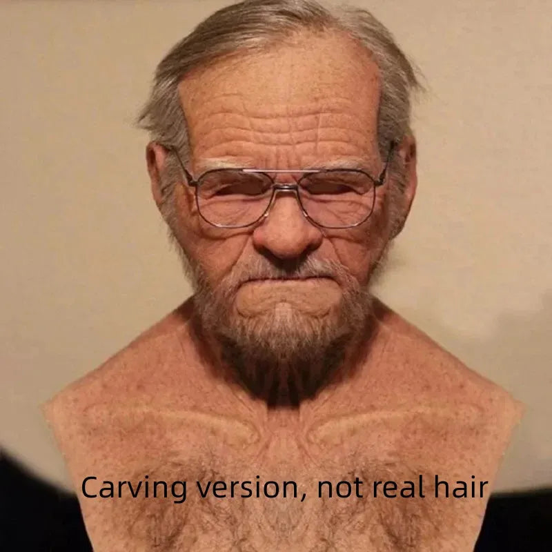 Woman Man Mask Full Head Face Realistic Silicone Grandpa Grandma Mask Simulation Supplies Halloween Decor Party Cosplay Props