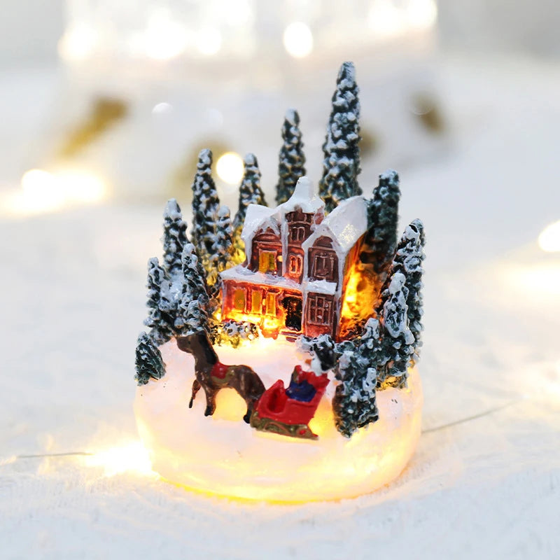 Christmas LED Light Ornaments Santa Castle Snow House Luminous Crafts 2025 New Year Kid Gift Xmas Party Home Decor