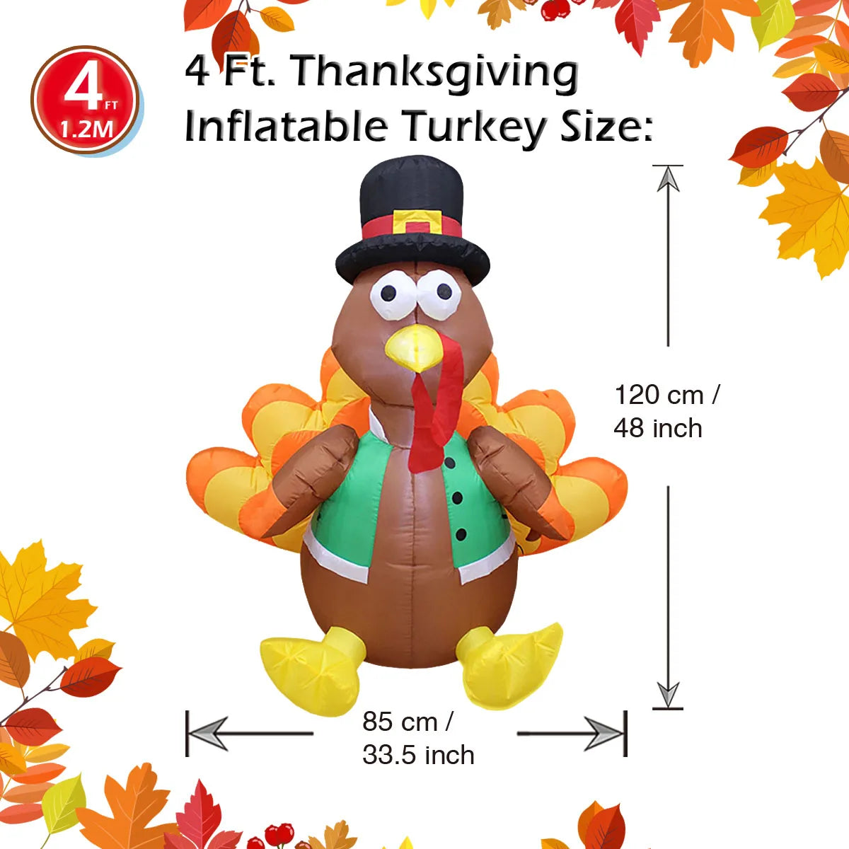 Thanksgiving Inflatable Turkey Decoration with LED Lights Suitable for Fall Harvest Party, Indoor and Outdoor Shopping Mall Yard
