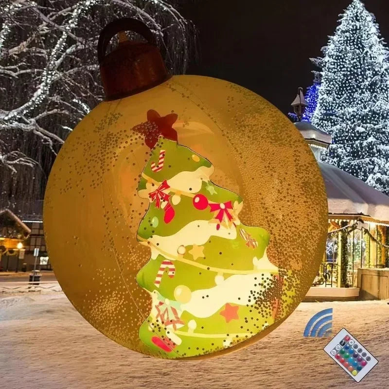 Christmas Inflatable Decorated Ball 60cm Outdoor PVC Giant Big Large Balls Xmas Tree Decorations Toy Ball No/With Light Ornament