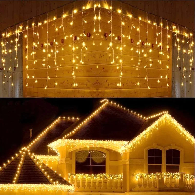 Christmas Decor Festoon Icicle Curtain Led Lights Wedding Garden Street Outdoor Waterproof Fairy String Light New Year Decor