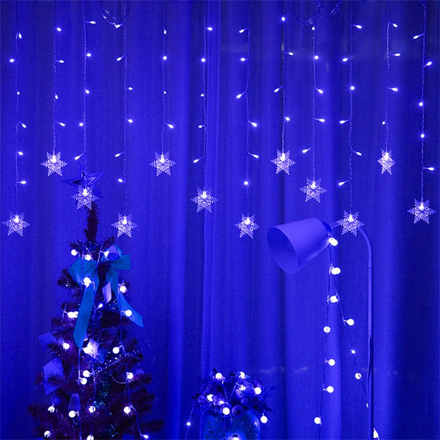 Christmas Light Led Snowflake Curtain Icicle Fairy String Lights Outdoor Garland Home Party Garden 2025 New Year Decoration