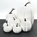 7Pcs White Yellow Artificial Pumpkins Fall Halloween Decor Set Faux Harvest Vegetable Style Home Table Centerpiece