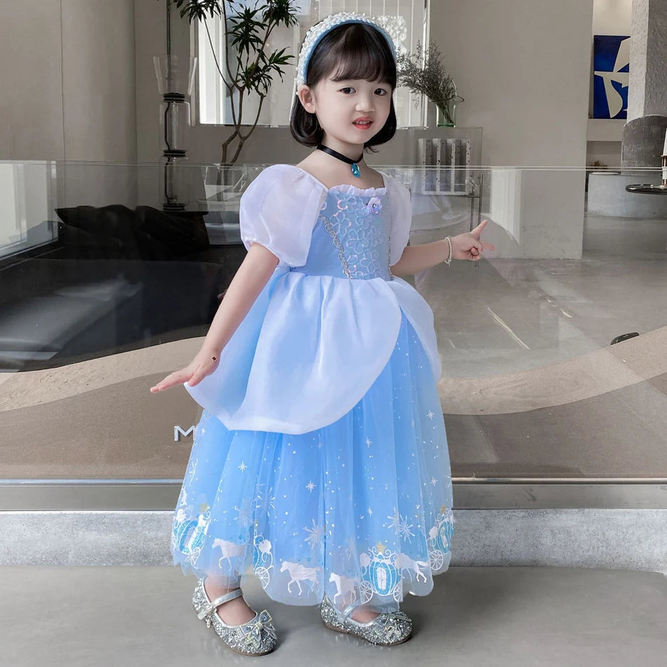 Girls Halloween Cinderella Princess Cosplay Dress for Girl Kids Ball Gown Sequin Carnival TUTU Puff Mesh Clothing for Birthday G