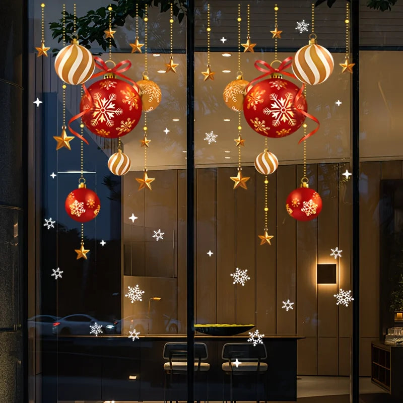 Christmas stickers, Festive Atmosphere Decoration, colorful Balls, Stars, Snowflakes, stickers, Decorative Glass Window stickers