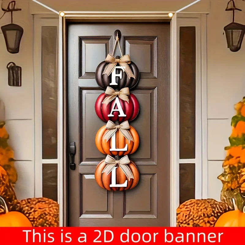 1pcs Autumn Pumpkin Welcome 2D Door Banner Thanksgiving Themed Party Decor Indoor and Outdoor Banners Polyester Background Cloth