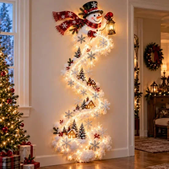 Christmas Magic Trail Wall Light-LED Glowing Christmas Scene Wall Decoration,Santa Sleigh Reindeer Hanging Decoration for Party