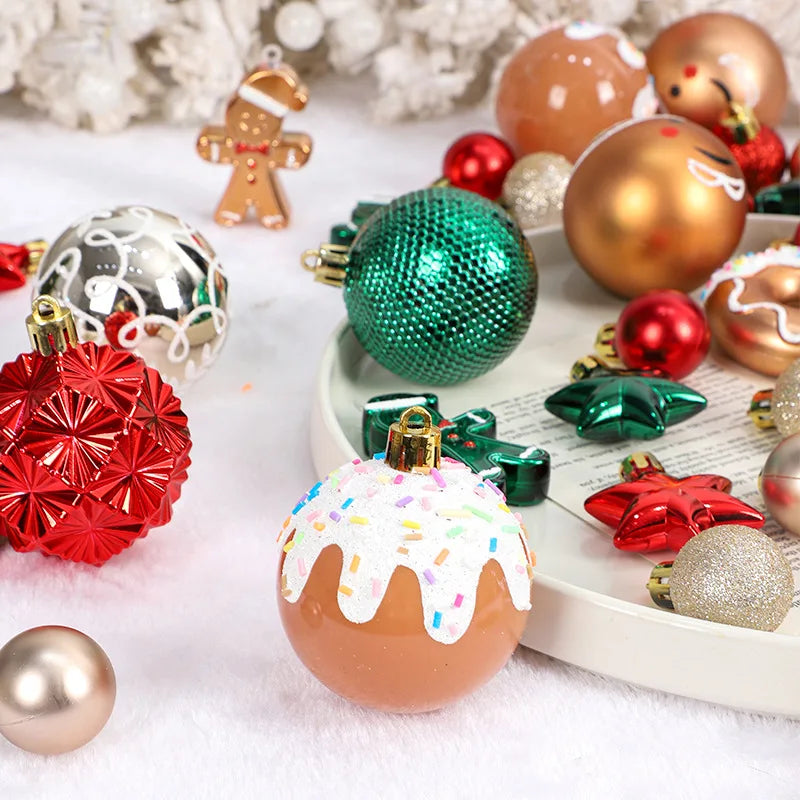 Christmas decoration: 42 exquisite painted Christmas balls in magenta, green, and gold, Christmas tree pendant set